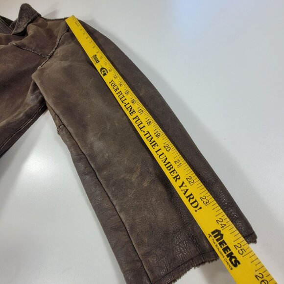 Men's Guess Leather Frontier Sherpa Fleece Lined Jacket Coat Sz Large Brown READ - Picture 11 of 16